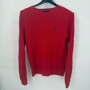 Vintage Ralph Lauren Red Cable Knit Sweater Mens  Large Cotton Crew-neck 80s 90s